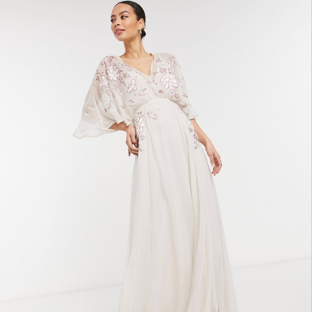 Elegant Ivory Floral Embroidered Maxi Dress